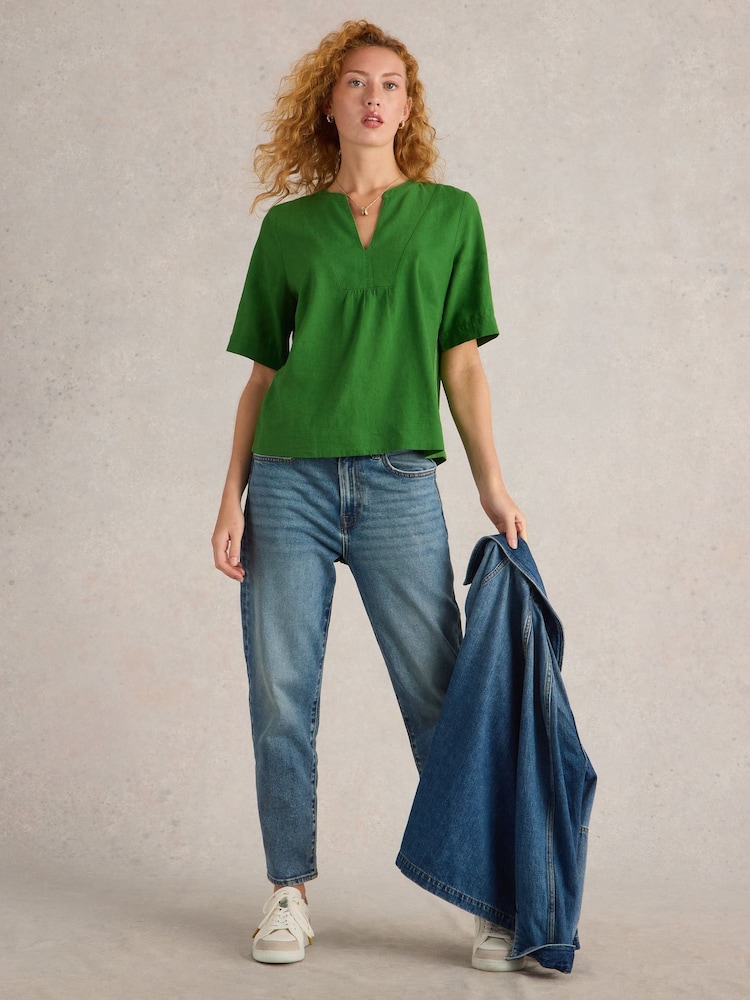 White Stuff Green Ash Linen Blend Top - Image 4 of 6