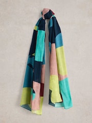 White Stuff Blue Patchwork Floral Scarf - Image 1 of 3