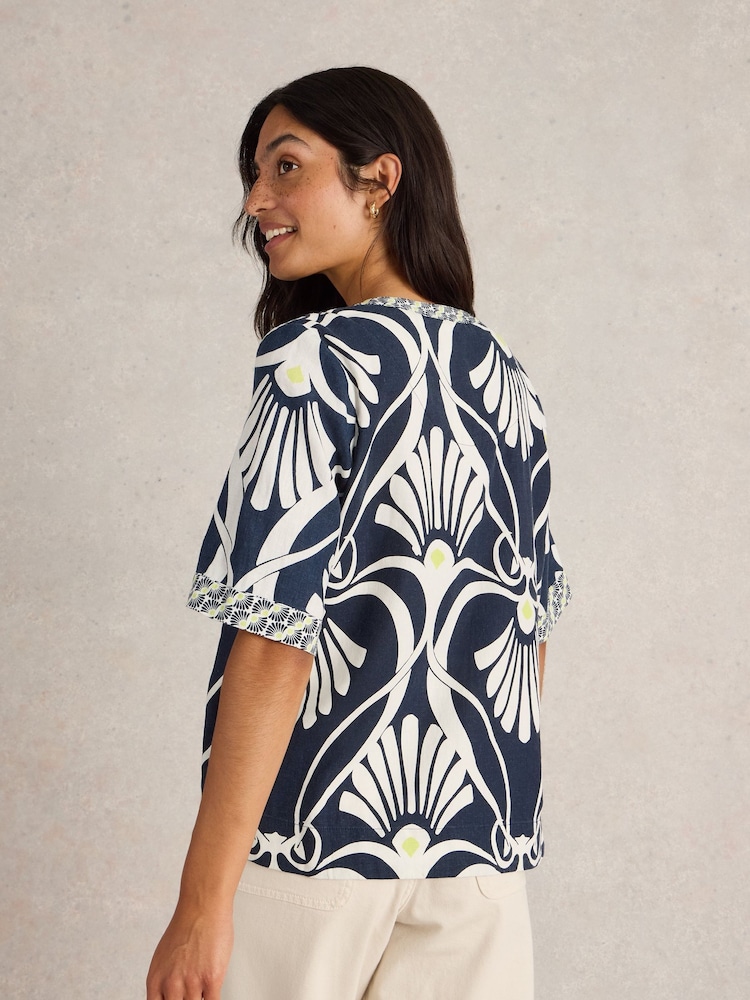 White Stuff Blue Ash Linen Blend Top - Image 2 of 6