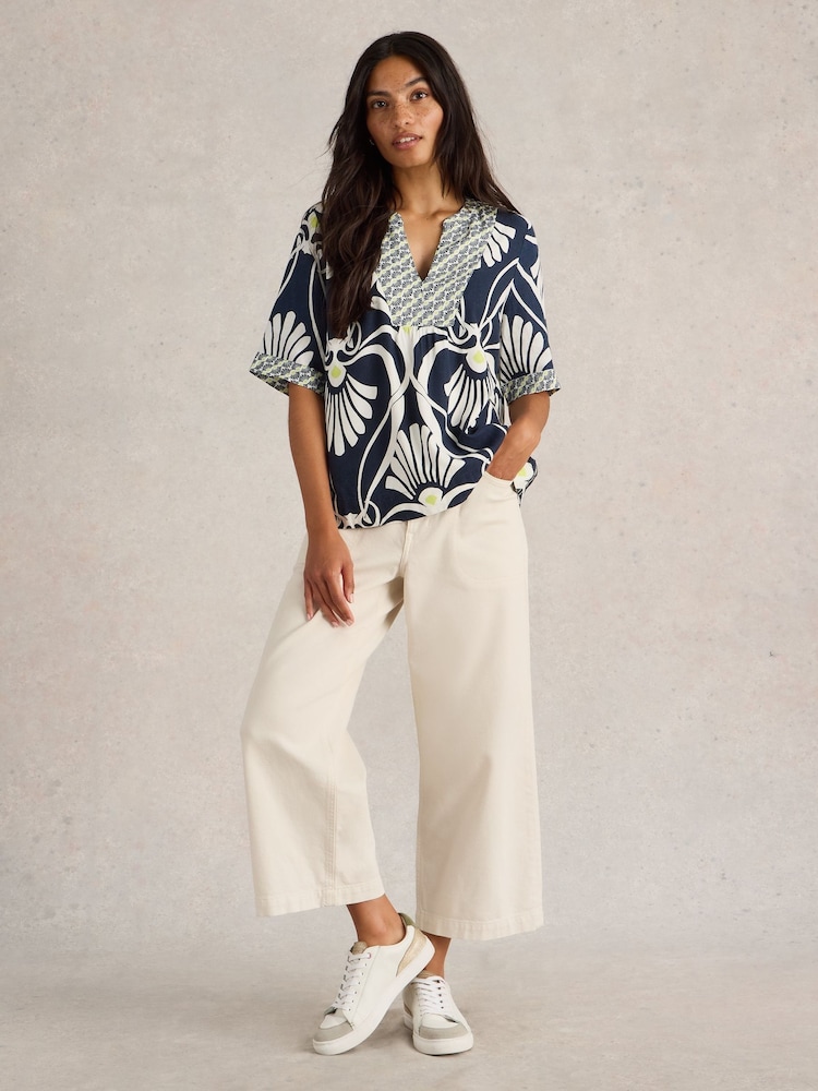 White Stuff Blue Ash Linen Blend Top - Image 3 of 6