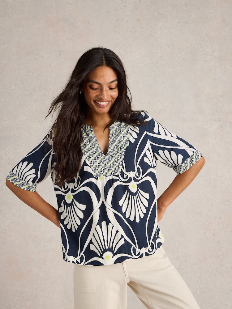 White Stuff Blue Ash Linen Blend Top - Image 4 of 6