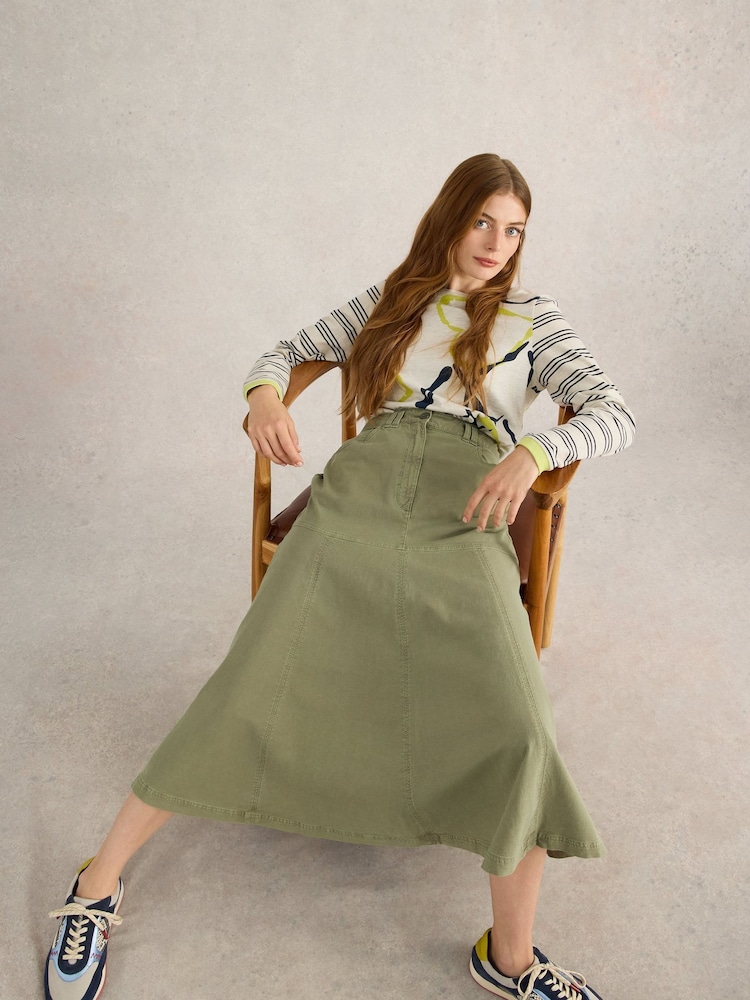 White Stuff Green Quinn Midi Skirt - Image 4 of 6