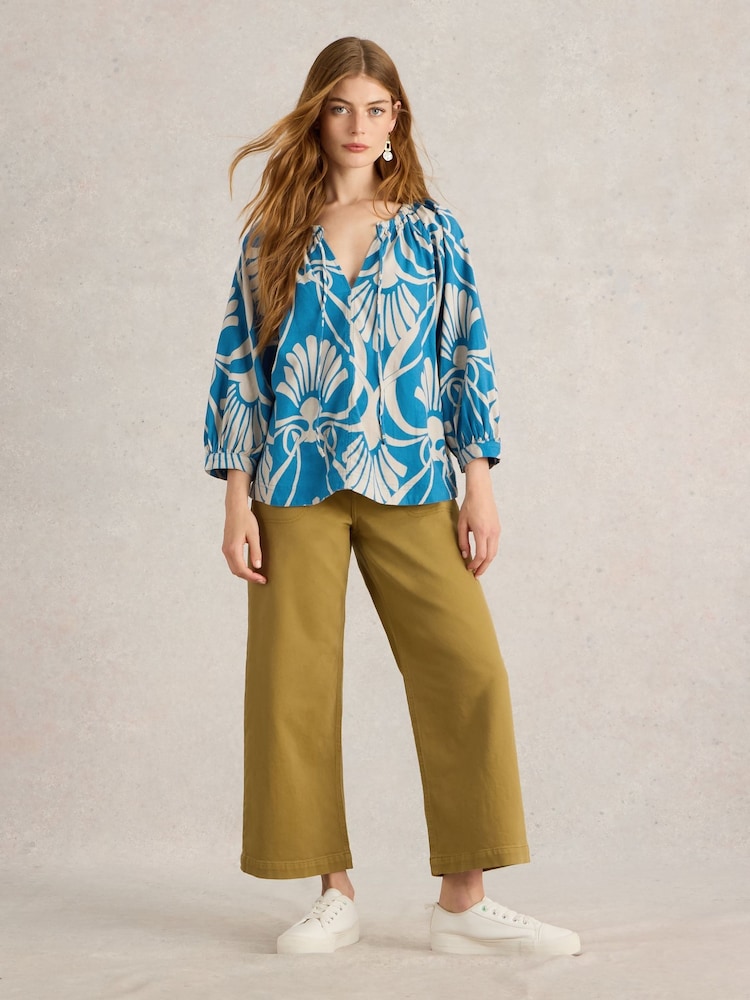 White Stuff Blue Marley Linen Blend Top - Image 1 of 6