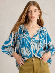 White Stuff Blue Marley Linen Blend Top - Image 4 of 6