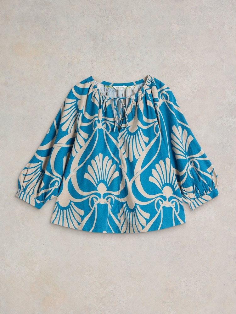 White Stuff Blue Marley Linen Blend Top - Image 5 of 6