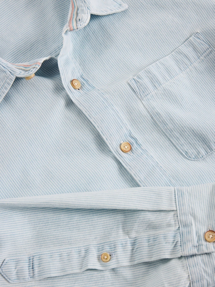 White Stuff Blue Fine Stripe Long Sleeve Shirt - Image 6 of 6