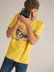 White Stuff Yellow Stereo Graphic 100% Cotton T-Shirt - Image 1 of 6