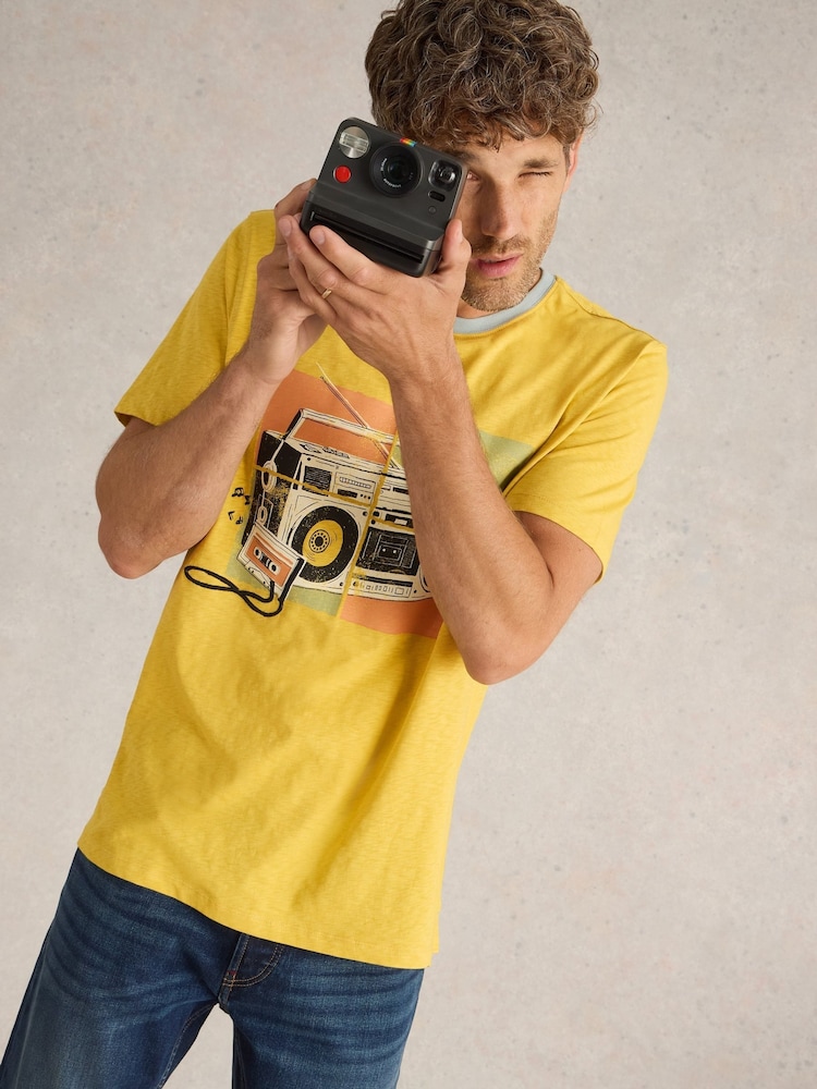 White Stuff Yellow Stereo Graphic 100% Cotton T-Shirt - Image 1 of 6