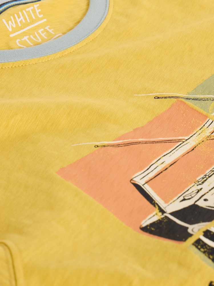 White Stuff Yellow Stereo Graphic 100% Cotton T-Shirt - Image 6 of 6