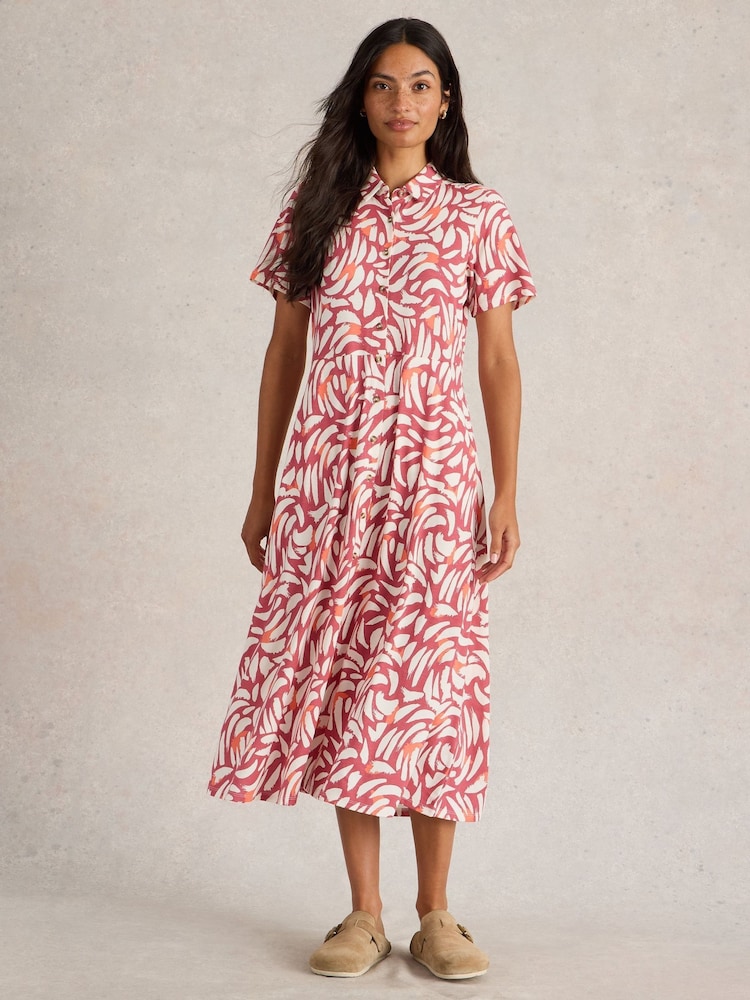 White Stuff Pink Rua Jersey Shirt Dress - Image 1 of 6