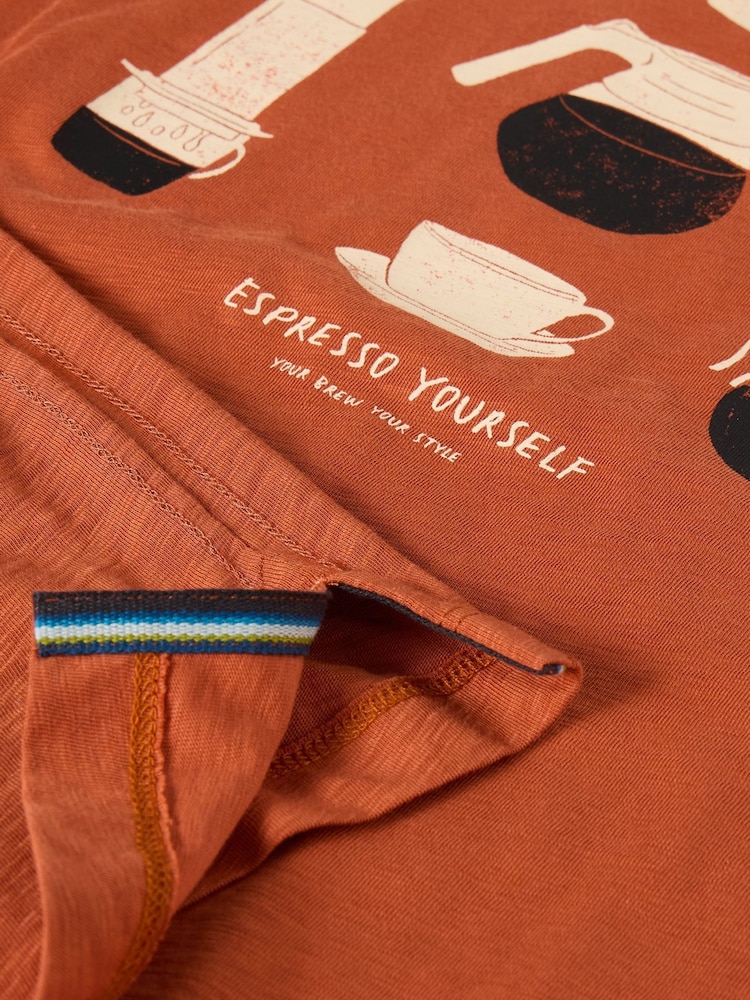 White Stuff Orange Espresso Yourself Graphic 100% Cotton T-Shirt - Image 6 of 6