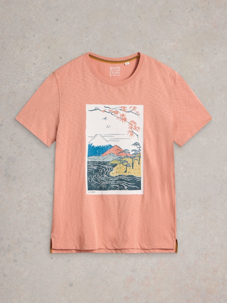 White Stuff Pink Mountain Graphic 100% Cotton T-Shirt - Image 5 of 6