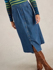 White Stuff Blue Heather Denim Midi Skirt - Image 1 of 7