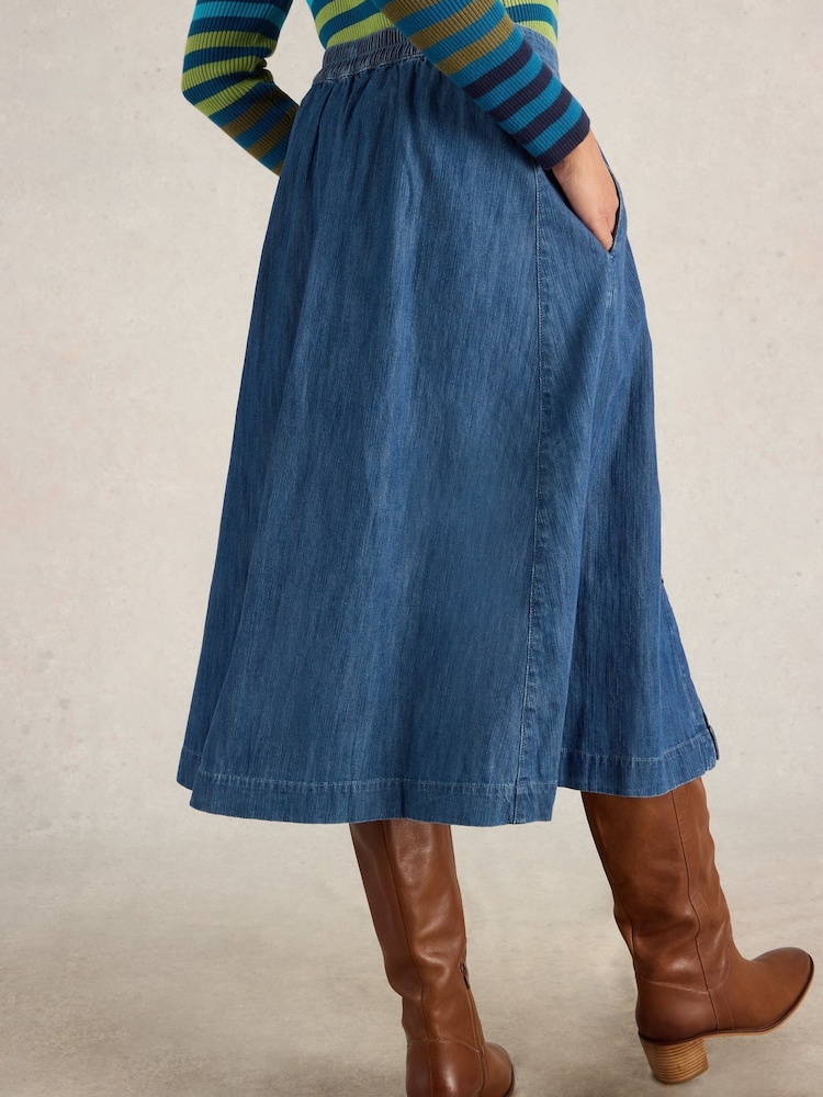 White Stuff Blue Heather Denim Midi Skirt - Image 2 of 7