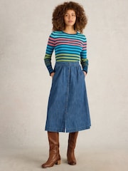 White Stuff Blue Heather Denim Midi Skirt - Image 3 of 7
