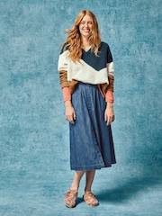 White Stuff Blue Heather Denim Midi Skirt - Image 4 of 7