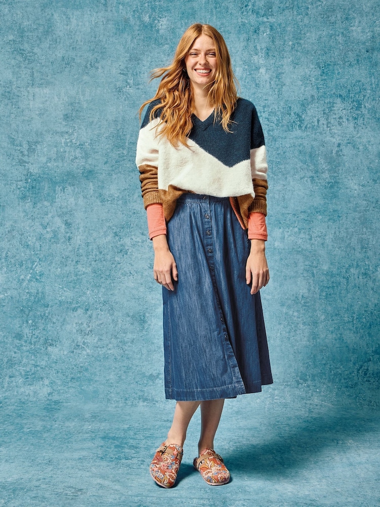 White Stuff Blue Heather Denim Midi Skirt - Image 4 of 7
