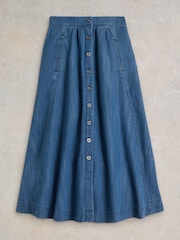 White Stuff Blue Heather Denim Midi Skirt - Image 6 of 7
