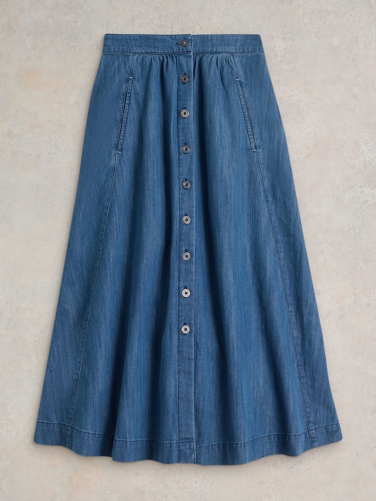 White Stuff Blue Heather Denim Midi Skirt - Image 6 of 7