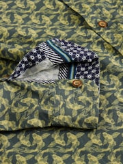 White Stuff Green Koi Fish Printed 100% Cotton Shirt - Image 5 of 6