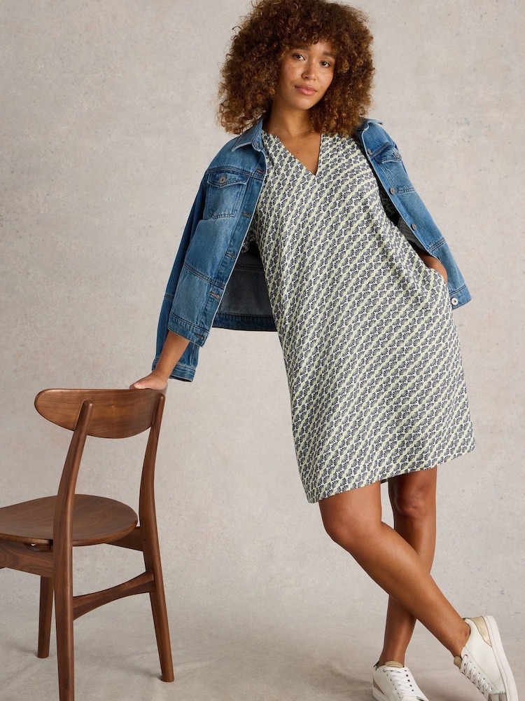 midi length linen dress Linen Midi Dress in Turkish Coffee Stripe main image 0