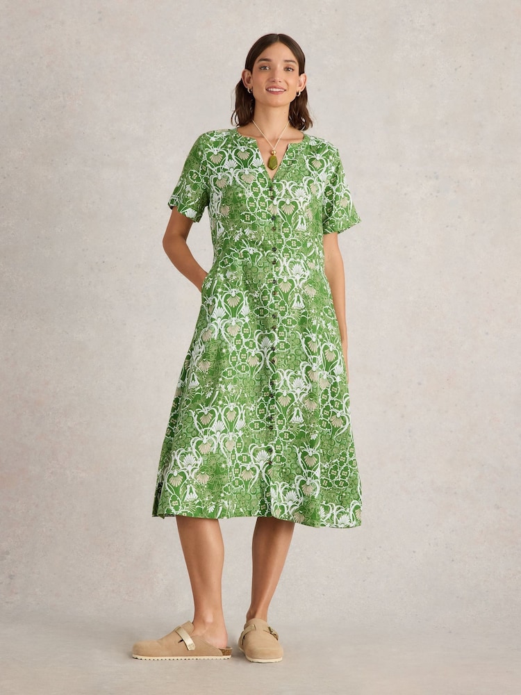 White Stuff Green Iris 100% Linen Dress - Image 1 of 6