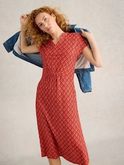 White Stuff Red Ellie 100% Linen Jersey Dress - Image 3 of 6