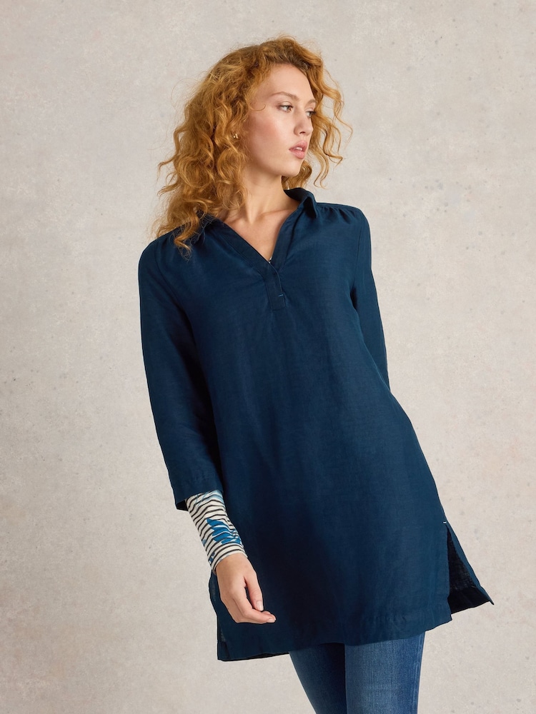 White Stuff Blue Blake 100% Linen Tunic - Image 1 of 6
