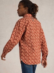 White Stuff Orange Espresso Printed 100% Cotton Shirt - Image 2 of 6