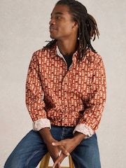 White Stuff Orange Espresso Printed 100% Cotton Shirt - Image 4 of 6