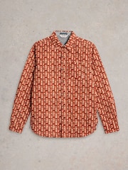 White Stuff Orange Espresso Printed 100% Cotton Shirt - Image 5 of 6
