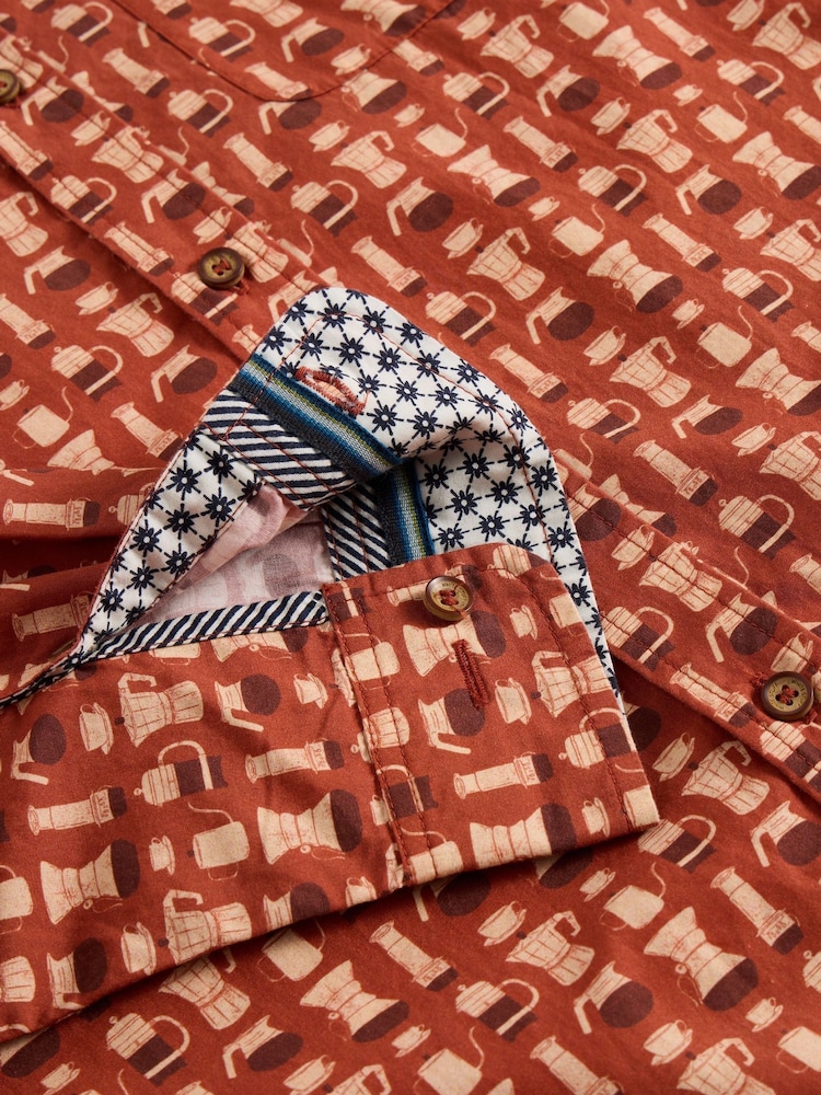 White Stuff Orange Espresso Printed 100% Cotton Shirt - Image 6 of 6