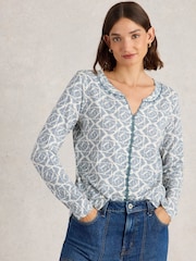 White Stuff Blue Nelly Embroidered Long Sleeve T-Shirt - Image 1 of 6