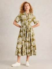 White Stuff Green Tiff Linen Blend Shirt Dress - Image 1 of 6