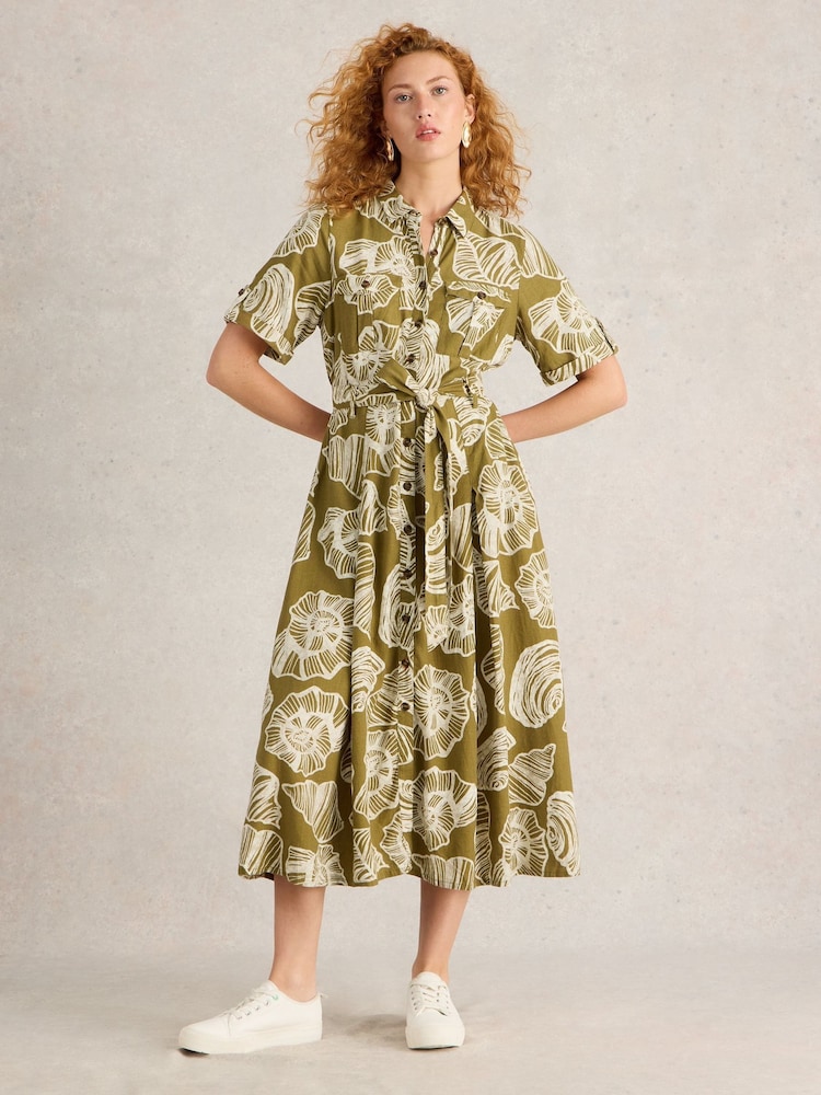 White Stuff Green Tiff Linen Blend Shirt Dress - Image 1 of 6