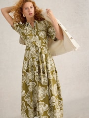 White Stuff Green Tiff Linen Blend Shirt Dress - Image 3 of 6