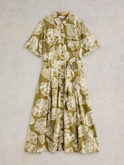 White Stuff Green Tiff Linen Blend Shirt Dress - Image 5 of 6