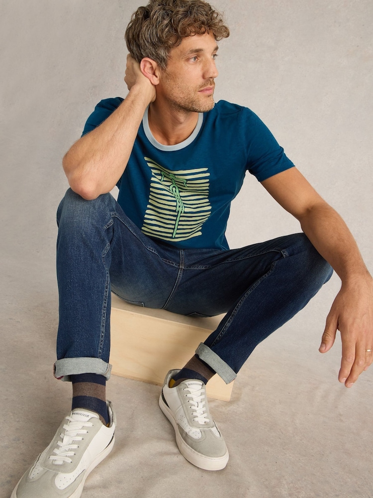 White Stuff Blue Bike Graphic 100% Cotton T-Shirt - Image 1 of 6