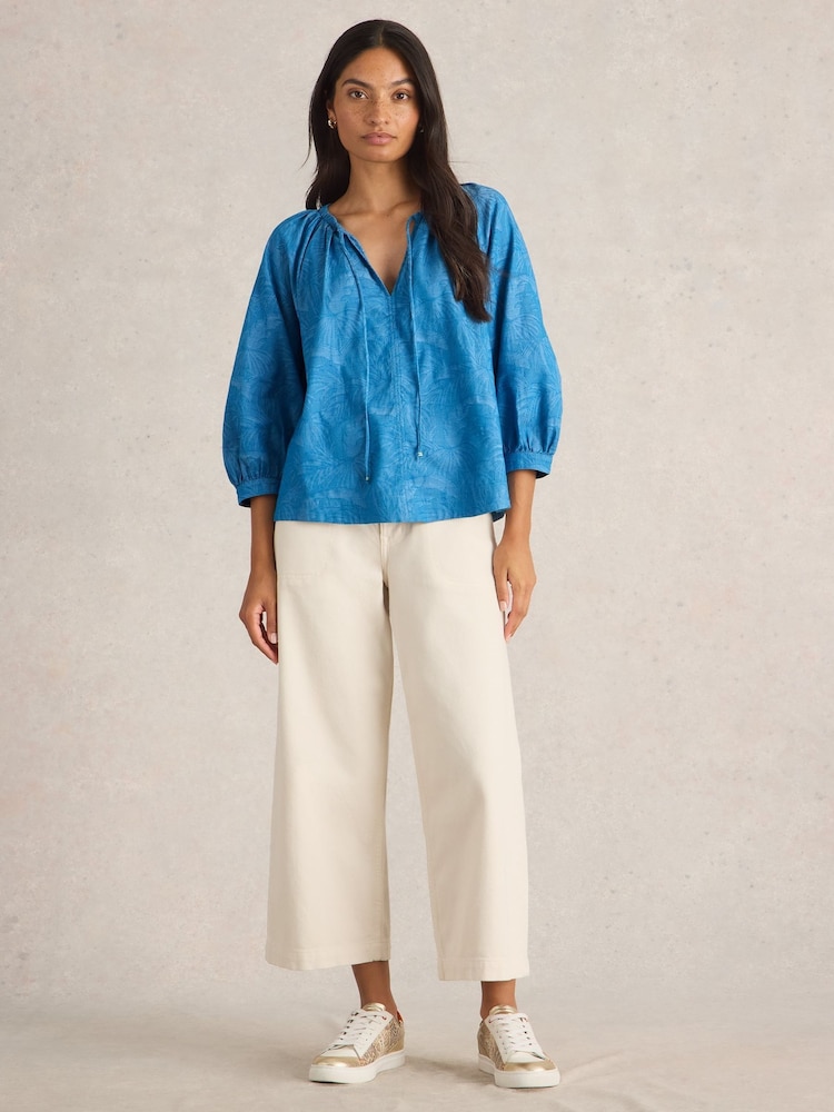 White Stuff Blue Marley Jacquard Top - Image 1 of 6