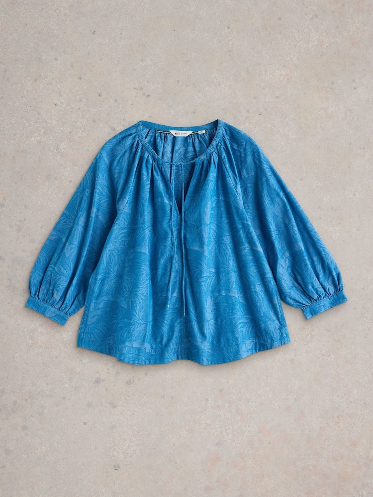 White Stuff Blue Marley Jacquard Top - Image 6 of 6