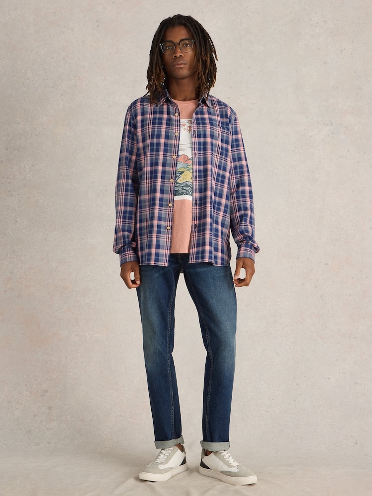 White Stuff Blue Moxley Brushed Long Sleeve Check Shirt - Image 1 of 6