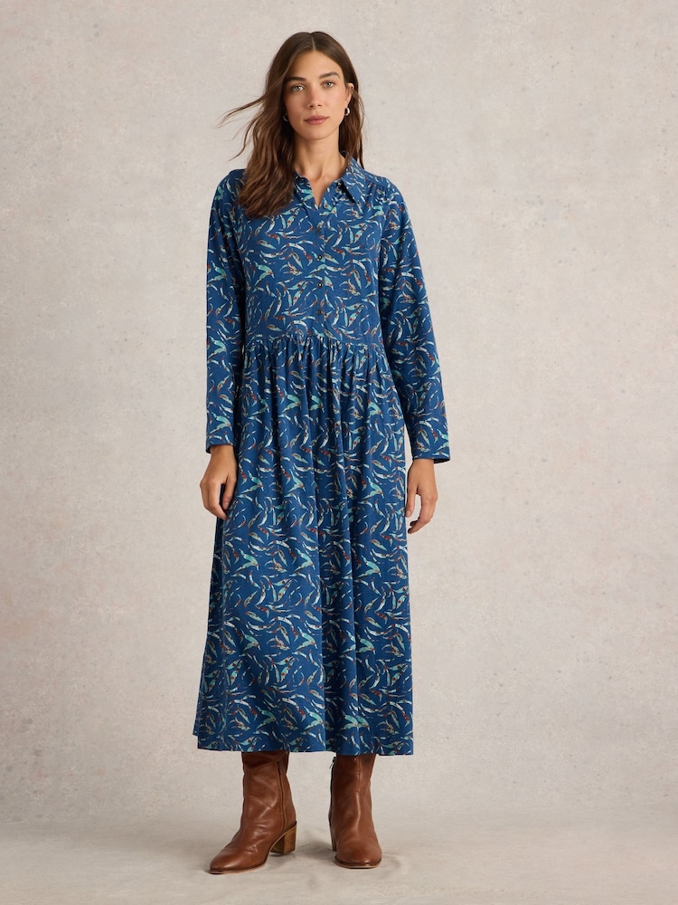 White Stuff Blue Rylee Jersey 100% Cotton Shirt Dress - Image 1 of 6