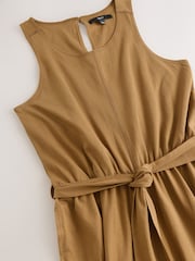 Khaki Green Sleeveless Jersey Tie Waist Jumpsuit - Image 2 of 3
