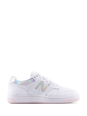 New Balance White/Silver Girls Youth 480 Trainers - Image 1 of 6