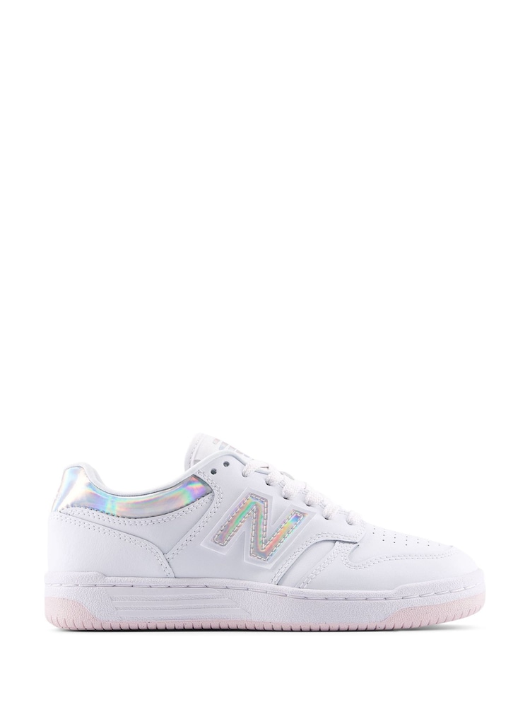 New Balance White/Silver Girls Youth 480 Trainers - Image 1 of 6