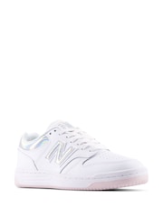 New Balance White/Silver Girls Youth 480 Trainers - Image 5 of 6