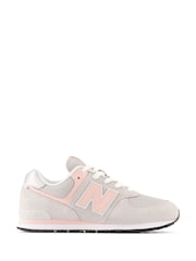 New Balance Grey/Pink/White Girls 574 Trainers - Image 1 of 7