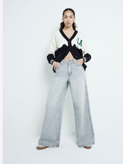 River Island Grey 100% Cotton Super Wide Jeans - Image 1 of 5