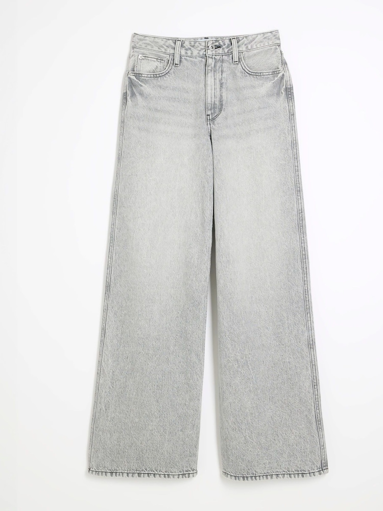 River Island Grey 100% Cotton Super Wide Jeans - Image 5 of 5