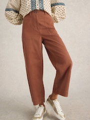 White Stuff Brown Romy Wide Leg Cropped Trousers - Image 1 of 6